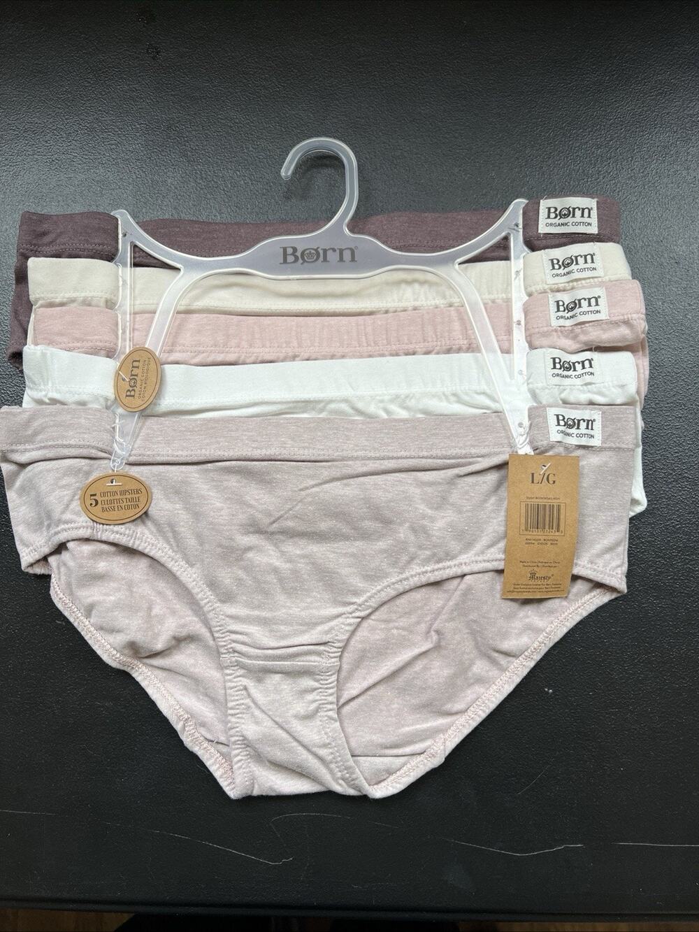 Born Womens Cotton Hipsters Underwear Panties Large 5 Pack Organic Cotton NEW